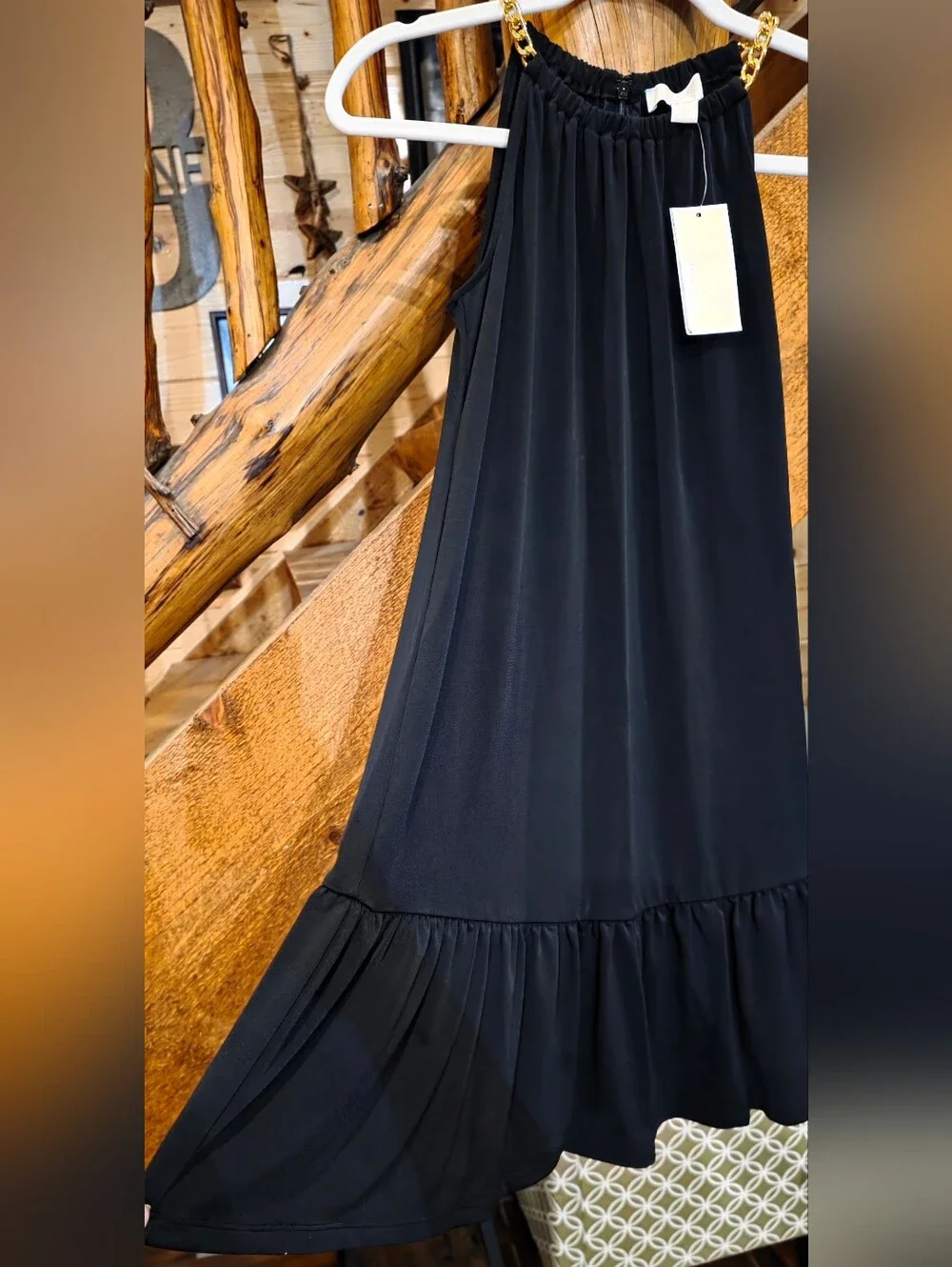 Michael Kors Black Dress with Gold Chain Straps